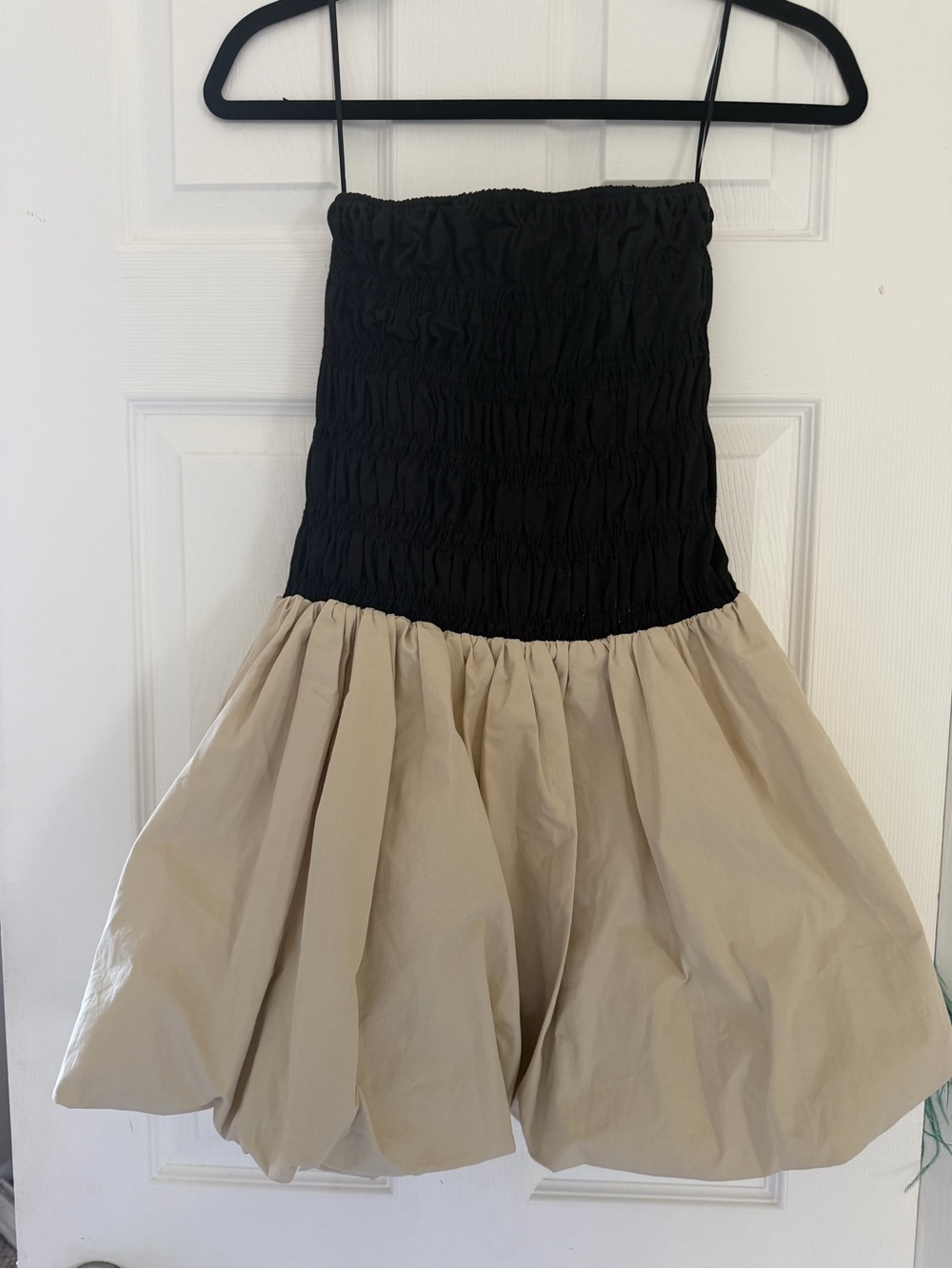 DISSH Black Strapless Dress with Beige Bubble Skirt